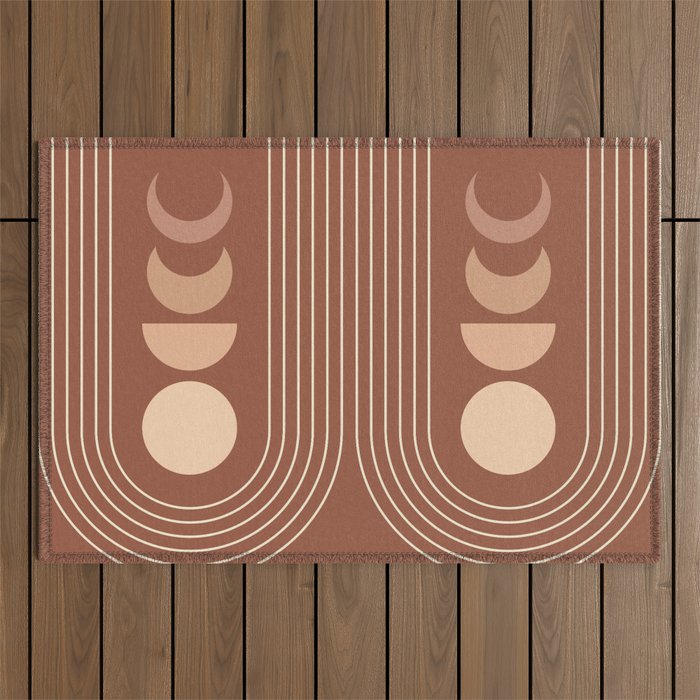Geometric Lines in Terracotta and Beige 15 (Rainbow and Moon Phases) Outdoor Rug
