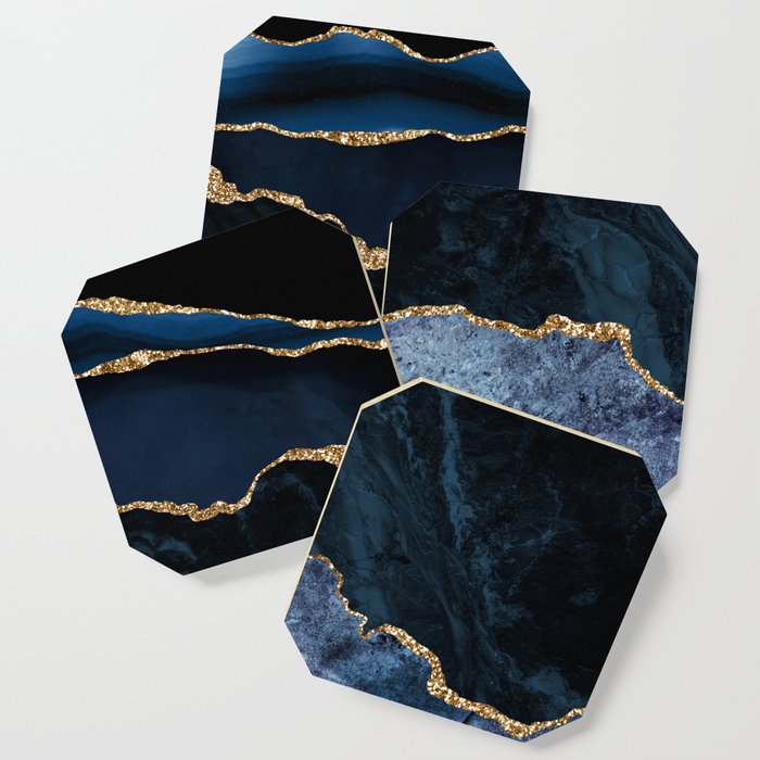 Navy Blue Gold Agate Geode Stone Jewel Pattern Coaster