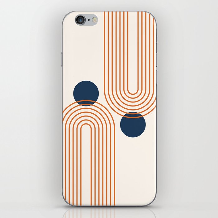 Mid Century Modern Geometric 195 in Navy Blue Orange iPhone Skin