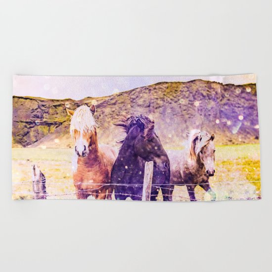 Southwest Horse Ranch Horses Beach Towel