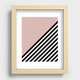 Geometric Art Color Block and Stripes in Pink, Black and White Recessed Framed Print