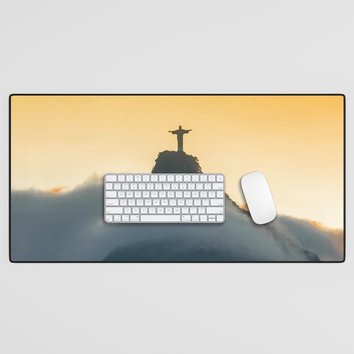 Brazil Photography - Christ The Redeemer Over The Clouds Desk Mat