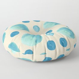 turquoise and blue circles on cream grid Floor Pillow
