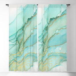 Magic Bloom Flowing Teal Blue Gold Blackout Curtain