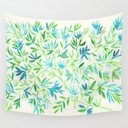 Green and Blue Leafs Design - Watercolor Wall Tapestry