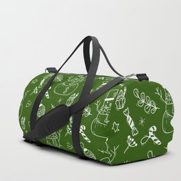 Green and White Christmas Snowman Doodle Pattern Duffle Bag