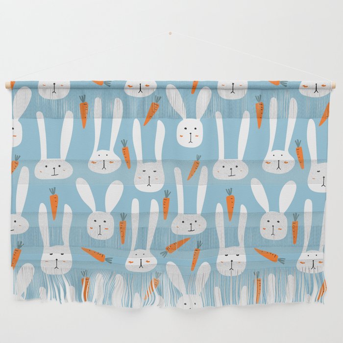 Bunnies & Carrots - Blue Wall Hanging