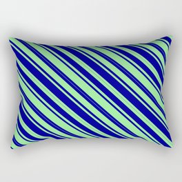 [ Thumbnail: Light Green & Dark Blue Colored Lined Pattern Rectangular Pillow ]