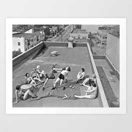 Women boxing on the rooftop female portrait black and white photograph - photography - photographs Art Print