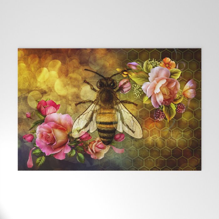 Honey bee floral vintage dream Welcome Mat