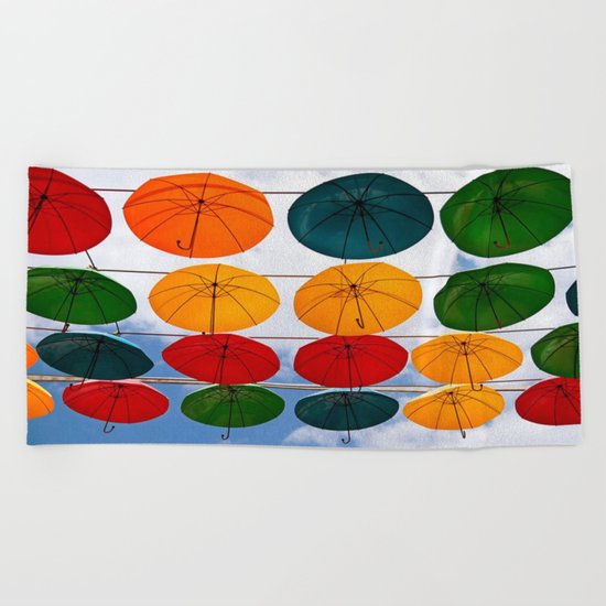 colorful umbrella Beach Towel