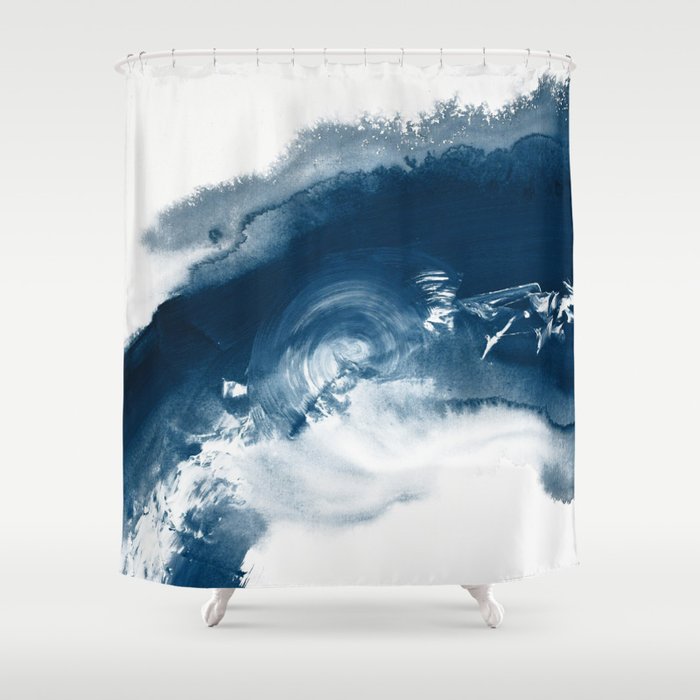 Building the Universe:  A minimal abstract acrylic painting in blue and white by Alyssa Hamilton Shower Curtain