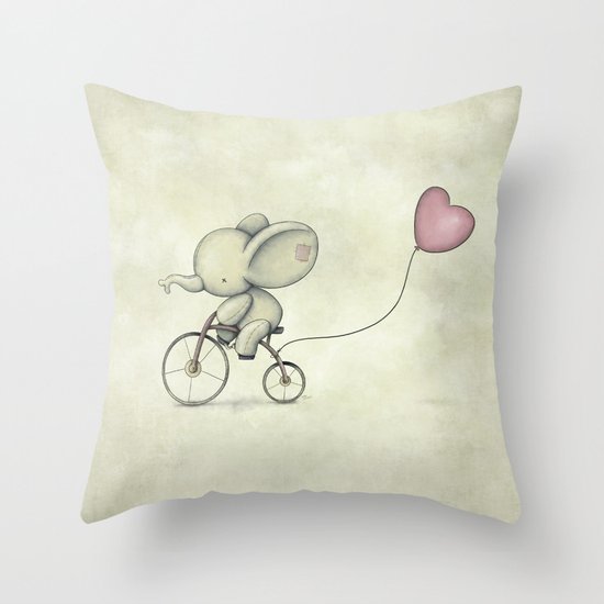 Cute Elephant riding his bike Throw Pillow