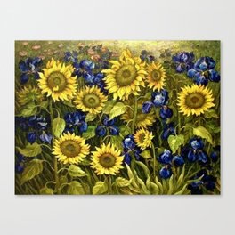 Sunflowers & Blue Irises by Vincent van Gogh Canvas Print