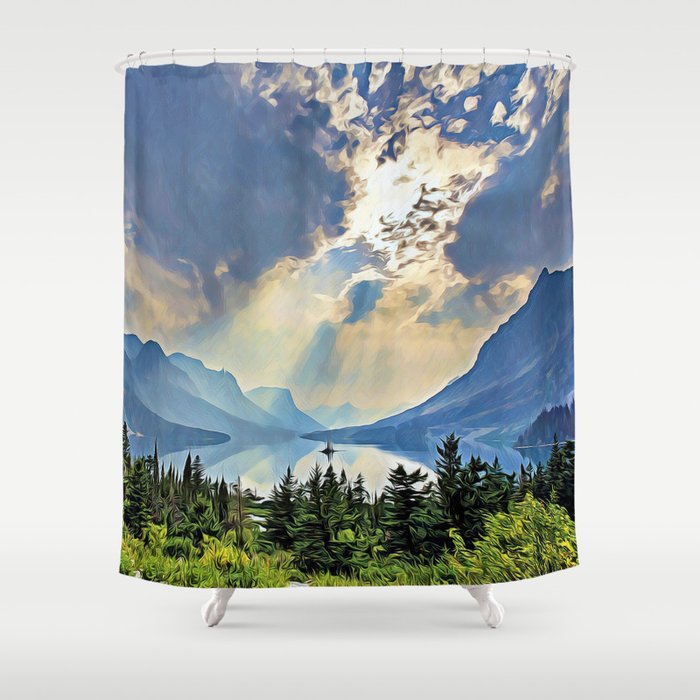 Glacier National Park Landscape With Lake and Mountains Shower
