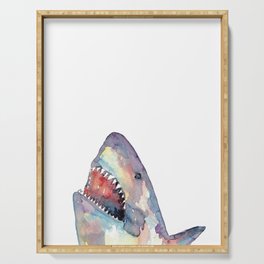 Funny Shark peeking watercolor Serving Tray