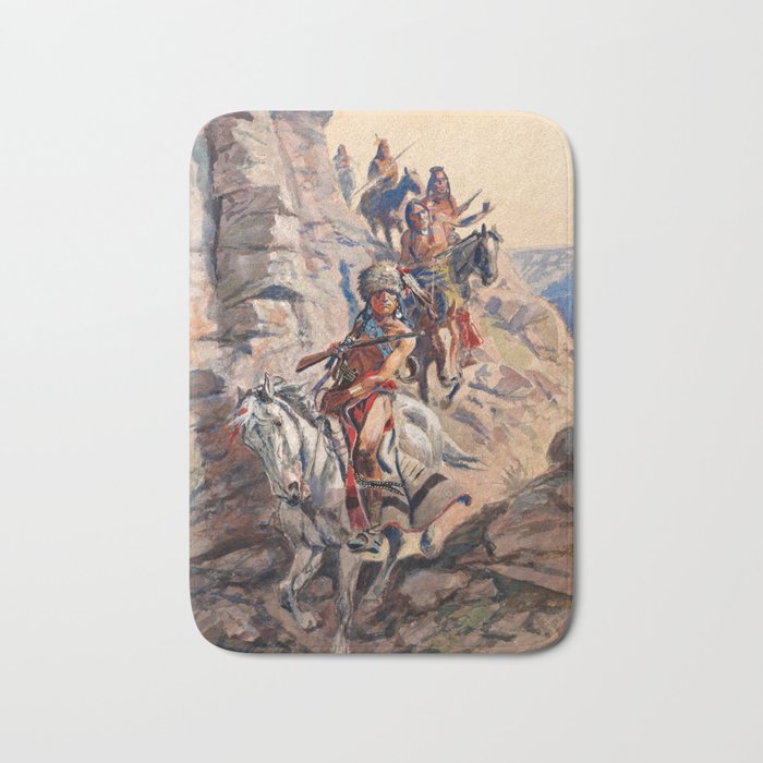 Indian Scouting Party, 1900 by Charles Marion Russell Bath Mat