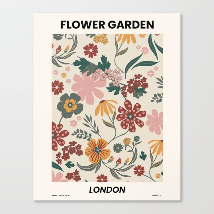 Flower Garden-London-Abstract Retro Floral Print Poster Canvas Print