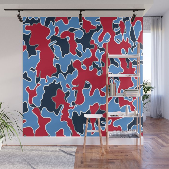 TEAM COLORS 5 CAMO RED , NAVY, LIGHT BLUE, WHITE Wall Mural