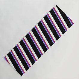[ Thumbnail: Light Sky Blue, Purple, Red, Mint Cream, and Black Colored Lined/Striped Pattern Yoga Mat ]