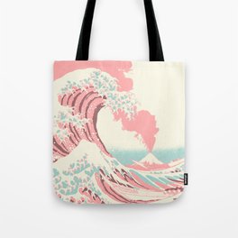 Great Wave Off Kanagawa Eruption | Pink and Teal  Tote Bag