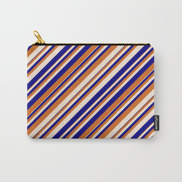 Blue, Chocolate, and Beige Colored Lines/Stripes Pattern Carry-All Pouch