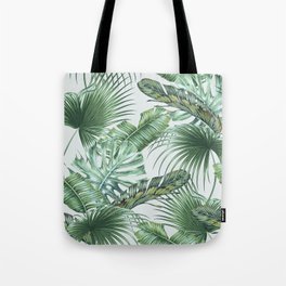 Tropical palm leaves, monstera, banana leaf, jungle foliage floral seamless pattern, summer background. Vintage botanical exotic illustration wallpaper.  Tote Bag