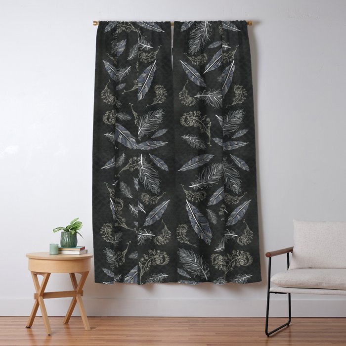 Boho Feathers And Flowering Plants Slate Grey Blue Southwestern Diamond Mosaic Blackout Curtain By Naturaldesign Society6 Boho Feathers And Flowering Plants