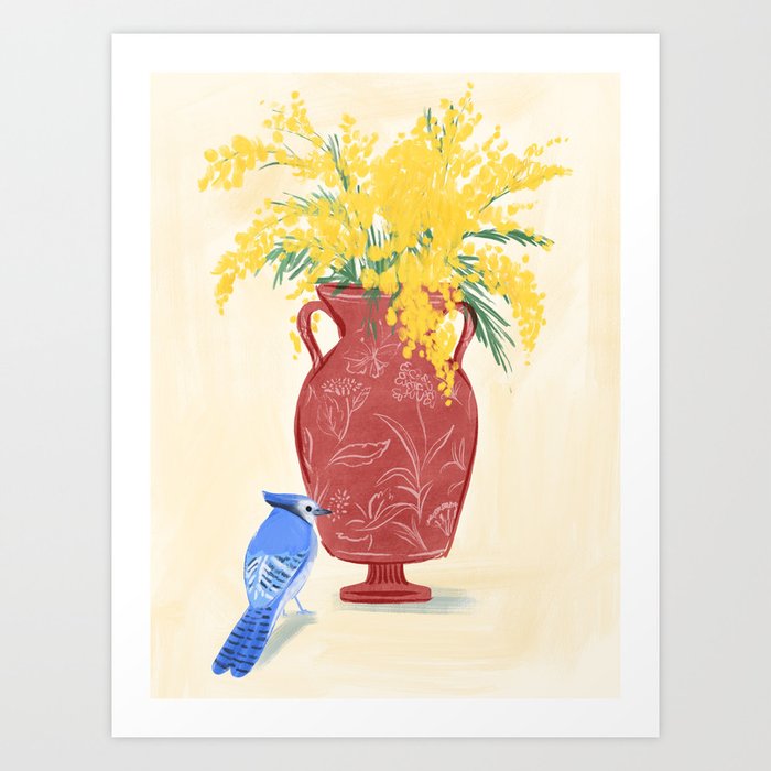 Mimosa and Blue Jay Art Print