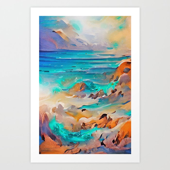 Ocean Sea Beach Coastal Landscape Abstract Watercolor Painting #2 Art Print