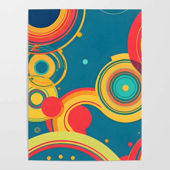 Colorful circles on a blue background Poster