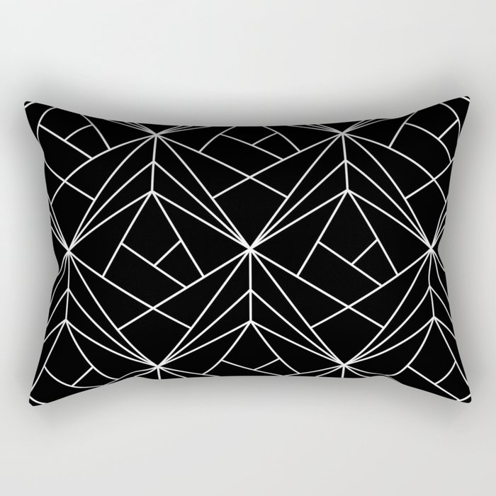 White Geometric Pattern on Black Background Rectangular Pillow