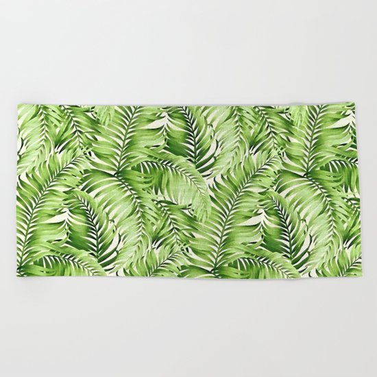 Greenery palm leaves Beach Towel