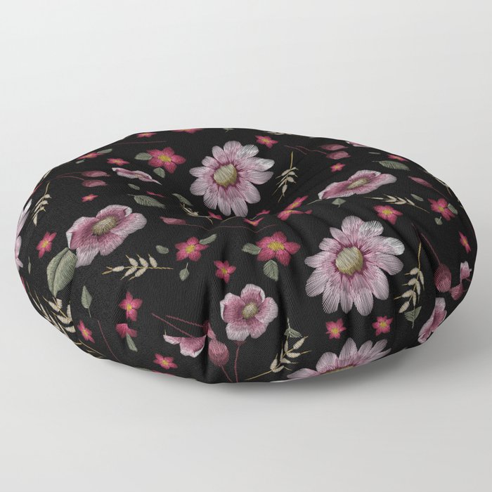 Embroidered Boho Floral Floor Pillow