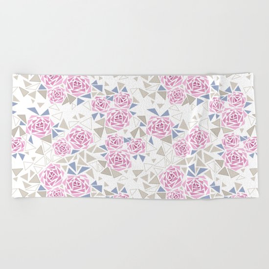 Modern . Geometric pattern . Roses . 1 Beach Towel