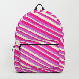 [ Thumbnail: Orchid, Beige & Deep Pink Colored Pattern of Stripes Backpack ]