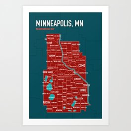 Minneapolis Map of Neighborhoods no. 1 Art Print