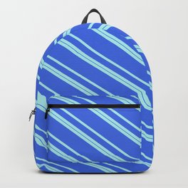 [ Thumbnail: Turquoise & Royal Blue Colored Lined Pattern Backpack ]