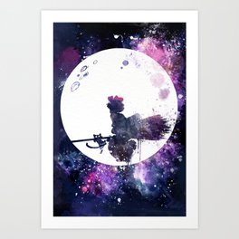 Kiki & Jiji Flying Over The Moon Kiki's Delivery Service Art Print