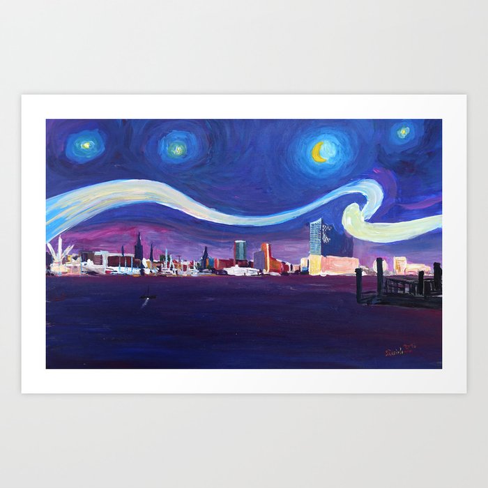 Starry Night in Hamburg   Van Gogh Inspirations in Hamburg Harbour with Elbe Philharmonic Hall Art Print