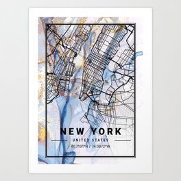 New York - United States Camomile Marble Map Art Print