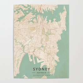 Sydney, Australia - Vintage Map Poster