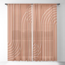 Minimal Line Curvature IX Red Mid Century Modern Arch Abstract Sheer Curtain