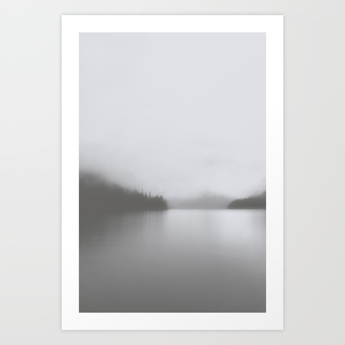Foggy Lake | Landscape Photography | B&W | Misty Forest | Nature | Smokey Mountains Art Print