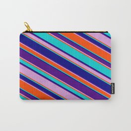 [ Thumbnail: Eyecatching Dark Turquoise, Blue, Indigo, Plum, and Red Colored Lined/Striped Pattern Carry-All Pouch ]
