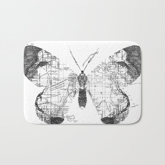 Butterfly Wanderlust Black and White Bath Mat