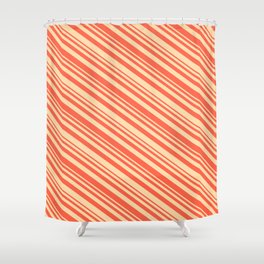 [ Thumbnail: Tan and Red Colored Striped/Lined Pattern Shower Curtain ]