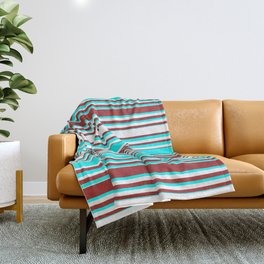 [ Thumbnail: Cyan, White, and Brown Colored Lines/Stripes Pattern Throw Blanket ]