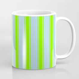 [ Thumbnail: Light Blue and Chartreuse Colored Striped Pattern Coffee Mug ]