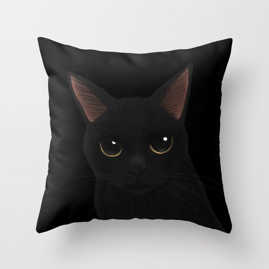 Black cat in black Throw Pillow by BATKEI Society6